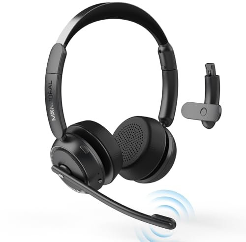 MONODEAL Bluetooth Headset mit Mikrofon, Wireless Headset mit AI-Geräuschunterdrückung Und Stummschalttaste, 45 Stunden Anrufe, Headset Bluetooth V5.2 für PC Büro Callcenter