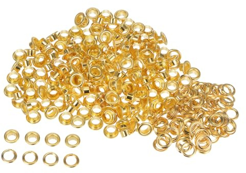 QUARKZMAN Kit de 300 Ojales Metálicos de 6mm 1/4 con Arandelas para Zapatos Ropa Cinturones Etiquetas Bolsas Tela Cuero Y Proyectos de Bricolaje Tono Dorado