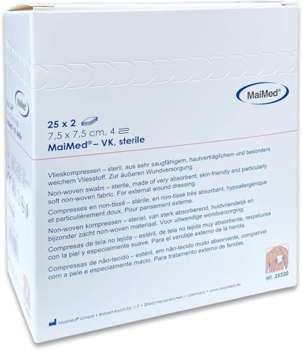 Vlieskompressen Sterile Kompressen 7.5x7.5cm 50 Stück Wundkompressen STERIL 4 Lagen Wundauflage Verbandsmaterial Wundgaze Kompressen zur Wundversorgung Nicht Haftend+E-Book (über Gesundheit)