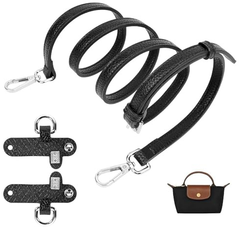 Justerbar axelrem för Longchamp läderväska - handtag för handväska - lämplig för Longchamp-väskor för kvinnor och små väskor (1,2 cm axelbandsbredd) - viktigt tillbehör (svart)