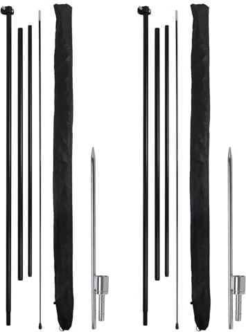 2 Ensembles de Mâts de Drapeau en Plumes, Kit de Mâts de Drapeau en Alliage d'Aluminium et Fibre de Verre avec Piquets de Sol Mât de Drapeau en Plumes pour Les Entreprises