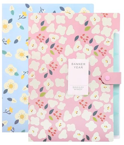 Hwtcjx 2 Pièces Trieur A4, Range Document Bureau, Trieur Document avec 5 Compartiments, Extensible Pochettes pour Documents, Organiseur Documents Dossiers de Fichiers Accordéon Organiseur (Rose, Bleu)