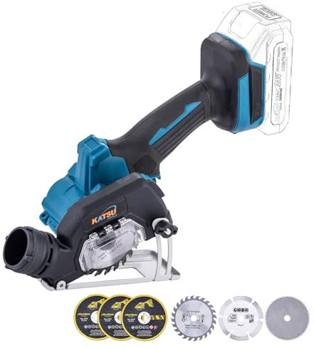 KATSU FIT-BAT 3 Inch Brushless Cordless Mini Angle Grinder Saw Compact Cut Off Tool, 6 Cutting Blades Included, for Metal, Wood, Tile and Plastic, Without Battery and Charger