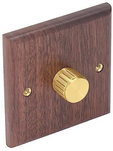 Dimmer, Legno di Noce con Manopola in Ottone, Funzionamento Rotativo, 200-250 V per Luce Domestica