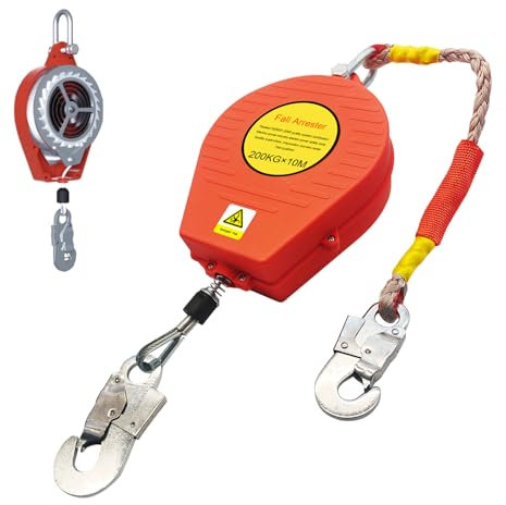 Aocay Dispositif Anti Chute Rétractable 10m, Harnais de Sécurité Anti Chute, Stop Chute Automatique pour le Travail Aérien, Charge Maximale : 200kg, Rouge