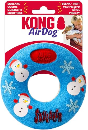 KONG Holiday AirDog Dog Toy – Squeaky Tennis Ball Material, Non-Abrasive Felt Gentle on Teeth (Donut)
