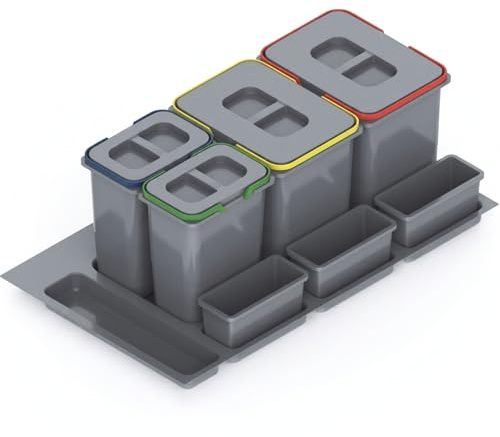 REJS Sistema per Raccolta Differenziata Cucina per Mobile da 90 cm a 4 Scomparti 80,3x49x40 cm (2x 20L + 2x 9L) con Coperchio Raccoglitore da Incasso