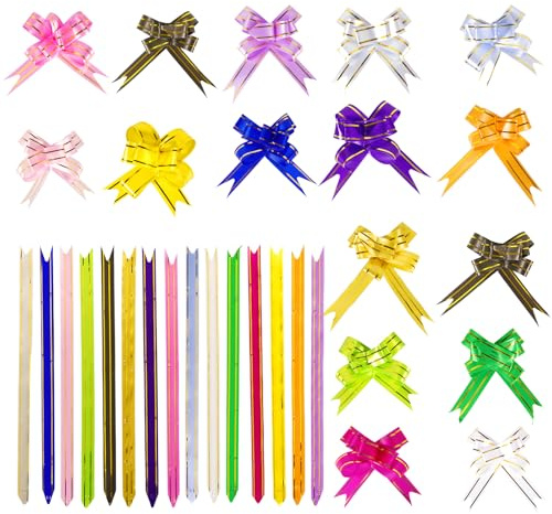JEKUGOT 160 Pcs Pull Bows for Gift Wrapping, 0.55inchs Reusable Ribbon Bows, 15 Colors Christmas Bow Gift Wrapping, DIY Crafts, Christmas Tree, Birthday Party, Hampers Décor