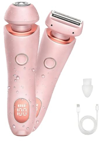 Midslinee Afeitadora Eléctrica para Mujer, Recortadora Femenina Electrica IPX7 Impermeable, 2 in 1 USB Recargable Eléctrico Depiladora, Rasuradora Mujer para Cara, Axila, Pierna, Bikini (Rosa)