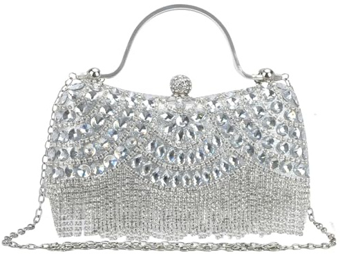 CXRYLZ-FUR Glitter strass clutch, silver väska damer, handväska aftonväska brudväska, väskor för kvinnor för bröllop formell kväll bal party klubb