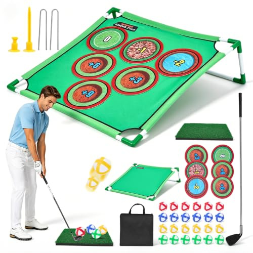 Ensemble Jeu Golf, Kit Golf Mini Battle pour L'Intérieur L'extérieur pour Enfants Adultes Jeux Jardin avec Tapis Frappe Mur Cible Aide Au Putting Favorise Jeu Actif Coordination Compétences Golfiques