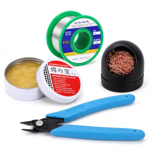 Fil à Souder, Flux de Soudure, Nettoyeur de Pointe de Fer à Souder et Pince Coupante Micro, Kit d'Outils avec Fil à Souder Sans Plomb pour Électronique, Bricolage et Petits Travaux