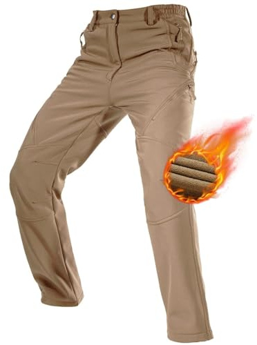 FREE SOLDIER Pantalones de Trabajo Softshell para Hombre Pantalones Trekking Termico Pantalones Montaña Impermeable Pantalones de Snowboard de Invierno Pantalones de Caza(Color de Barro, 56 Largos)