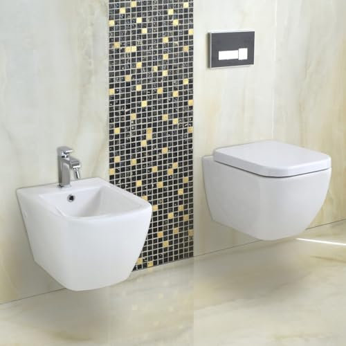 Yellowshop - Sanitari Bagno Sospesi Filo Muro Rimless senza brida Modello Klass Vaso Wc + Coprivaso Soft Close + Bidet