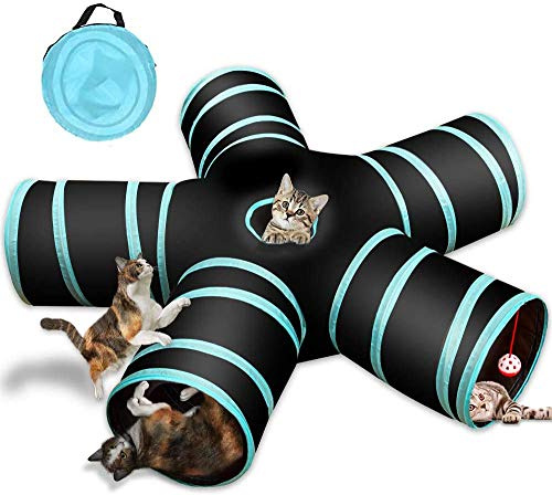 Túnel De 5 Vías para Gatos, Tubo Plegable para túnel de Mascotas con Bolsa de Almacenamiento para Gatos, Cachorros, Conejos, Conejillos de Indias, Uso en Interiores y Exteriores