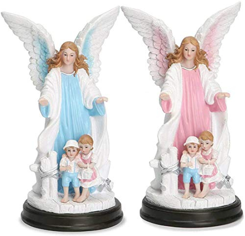 nice--buy Angelo custode 24,5 cm in resina statua confezione da 2 angelo de la Guarda con bambini figura sulla base grande ala angelo rinascimentale collezione 24,5 cm H regalo religioso decorazione