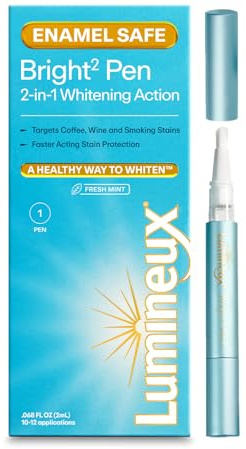 Lumineux Bright Pen - Set di 2 penne sbiancanti sicure per smalto, senza sensibilità, repellente antimacchia formulato dai dentisti e certificato non tossico