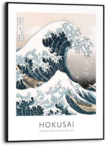 REINDERS Gerahmtes Bild, Die große Welle Hokusai, Home Office, Bilder, Wanddeko, Room Decor, MDF, Blau, 40 x 30