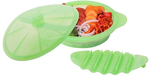 Larga Ciotola Pieghevole Per Cottura A Vapore In Silicone La Preparazione Dei Pasti Con Divisorio Staccabile, Senza BPA, Pentole Per Microonde, Congelatore E Lavastoviglie, Verde