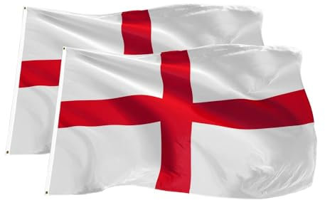 2 Drapeau Angleterre 90 x 150 cm - ultra résistant, double fonction avec 2 œillets et boucle de tige, 2 drapeau national anglais