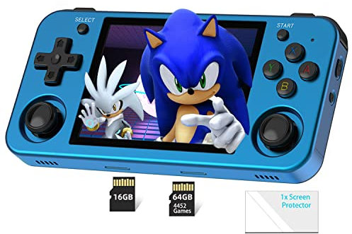 RG353M Handheld Game Console Support Dual OS Android 11+ LINUX, 5G WiFi 4.2 Bluetooth RK3566 64BIT 64G TF Card 4450 Classic Games 3.5 Inch IPS Screen 3500mAh Battery