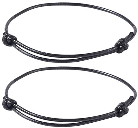 DGUSO Lederarmband Damen & Herren 2 Stück Surfer Armband Frauen Schwarz Manuell Einstellbar Handgemachtes dünnes Surfer Band aus gewachster Baumwolle