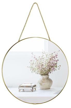 YCHMIR 30 cm Kleiner runder Wandspiegel, goldfarbener Badezimmerspiegel