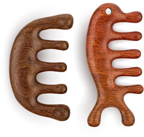 2 Stück Holz Massagekamm Gua Sha Kamm Multifunktionaler Sandelholz Scalp Massagekamm Breitzinkiger Holzkamm Kopf Massagewerkzeug