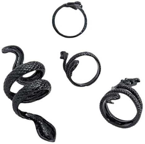 Cubahop Conjunto de Snake Rings anillo apilado en forma de serpiente abierto anillo de animal gótico anillo de nudillos ajustable conjunto de anillo de nudillos (Negro)