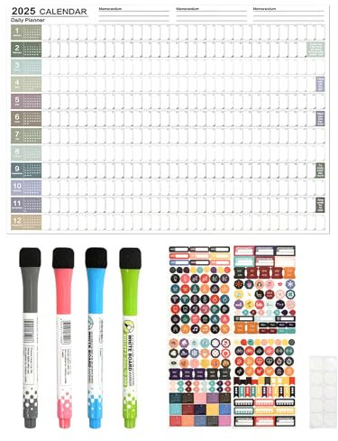 kalender 2025, wandkalender 2025 Maße 52,5 x 74,2 cm, kalender 2025 wandkalender, mit Aufklebern und doppelseitigem Klebeband, jahresplaner 2025 weißes Kraftpapier, enthält vier Stifte