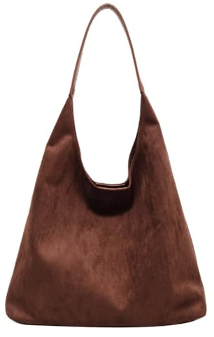 Demiawaking Damen Umhängetasche aus Wildleder, lässige Retro Tragetasche, Handtasche mit großem Kapazität, Vintage Hobo Tasche, Groß Schultertasche für Arbeit, Reisen, Einkaufen (Kaffee)