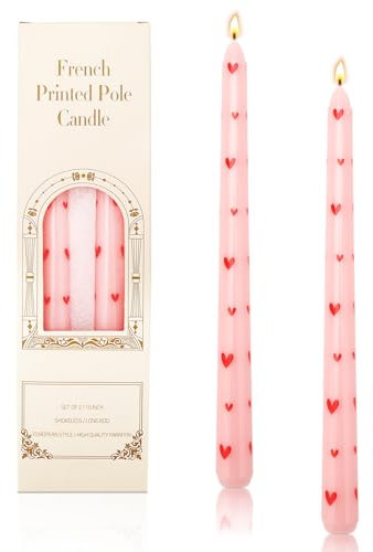 10'' Taper Candle Pink Candle Dinner Candles, Set of 2 Long Tall Tapered Candles Candlesticks for Table Wedding Home Decor (Pink-Heart)