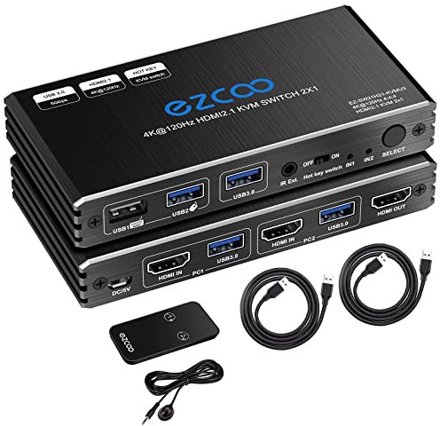 8K HDMI 2.1 KVM Switch 4K 120Hz 8K 60Hz USB 3.0 Hotkey 48Gbps IR Remote 2 porte KVM Switch Share 2 computer con una tastiera Mous HDR D-olby Vision HDCP2.2 Control USB3.0 Cable x2