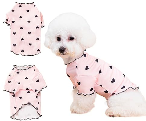 XFSRG hundkläder flickor hjärtmönster polyester hundklänningar för små hundar fashionabla och bekväma hundkläder för vardag och speciella tillfällen (ljusrosa, L)