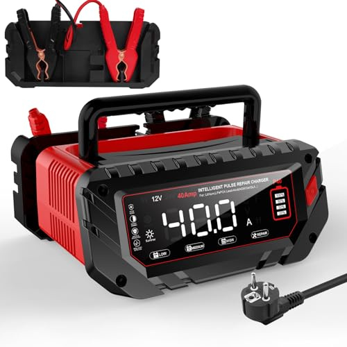 Haisito Caricabatteria da auto 40 A, display LCD, 6 V/12 V/24 V, il caricabatterie è adatto per auto, veicoli agricoli, barche, litio LiFePO4 e acido piombo (AGM, MF, EFB, ecc.)