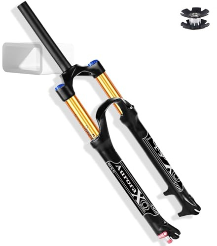 FKXSXAZ 120 mm fjäderväg 26, 27,5, 29 tums mountainbike gaffel, rak/avsmalnande rebound-justering, magnesiumlegering framgaffel för MTB