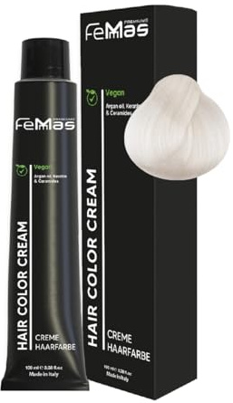 FemMas Haarfarbe Spezial Blond Silber 12.12 I Creme Haarfarbe mit Arganöl, Keratin & Ceramiden I Als dauerhafte Haarfärbung oder Tönung für strahlende, haltbare Farbergebnisse I 100 ml