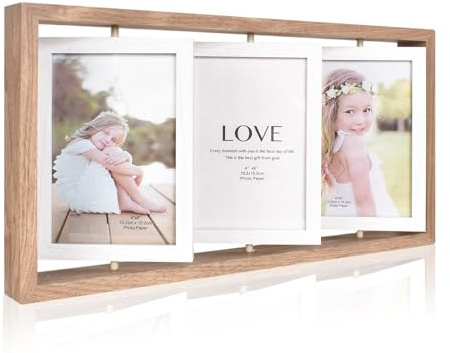 Zimoer Cornice Foto Girevole a Doppia Faccia per 6 Foto 10x15 cm in Legno - Cornice Multifoto Moderna Design Scandinavo per Ritratti e Paesaggi