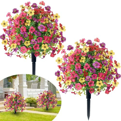 Fairblo 2 Pezzi Bossi Finto Esterno 60 cm Bosso Artificiale con Picchetto Piante Finte Arte Topiaria Alberi Arbusti e Cespugli Finti Resistenti ai Raggi UV per Balcone Terrazza Giardino Deco, Colorato