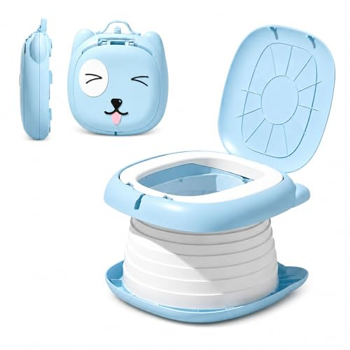 Toilette Enfant, Toilettes Pliantes pour Enfants, pot Pliant de Voyage Portable, Camping sur la Route ou Utilisation à la Maison avec sac de Secours Jetable (bleu)