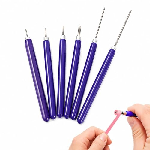 FYHJNC 6 Pcs Slotted Quilling Tools, Stainless Steel Quilling Needle Pens with Comfort Handles, Different Sizes Paper Rolling Tools for Quilling Strips DIY Crafts Beginners