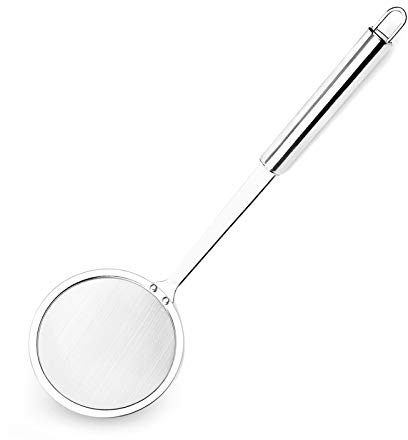 Hiware Stainless Steel Fat Skimmer Spoon - Fine Mesh Food Strainer for Grease, Gravy and Foam, Japanese Hot Pot Skimmer with Long Handle