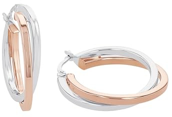 Amor Creolen 925 Sterling Silber Damen Ohrschmuck, 2,9 cm, Bicolor, Kommt in Schmuck Geschenk Box, 2022349