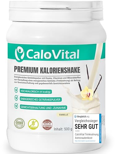 Trinknahrung hochkalorisch für Gewichtszunahme | Kohlenhydrate & Eiweiß als Kalorien Shake | Hochdosiert mit vielen Vitaminen | CaloVital - Premium Qualität aus Deutschland (Vanille 500g)