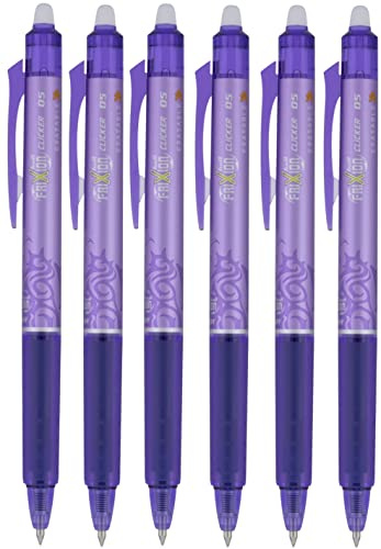 PILOT FriXion Ball Clicker Erasable Gel Ink Retractable Pen, Extra Fine Point, 0.5mm, 6 Count (Purple)