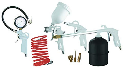 ABAC Kit Accessori per Compressore 8 Pezzi G-810P, Inclusi Gonfiagomme con Manometro, Pistola di Soffiaggio, Pistola a Spruzzo di Vernice 600ml, Pistola di Lavaggio 900ml, Tubo a Spirale 5 m