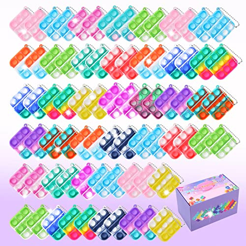 OGNI ORA 60 stycken mini-silikonnyckelring-leksaker, mini klämma pop push it fidget-leksaker, leksak med nyckelring, Poppet Bubble Finger Toys stresslindring anti-ångest för barn och vuxna