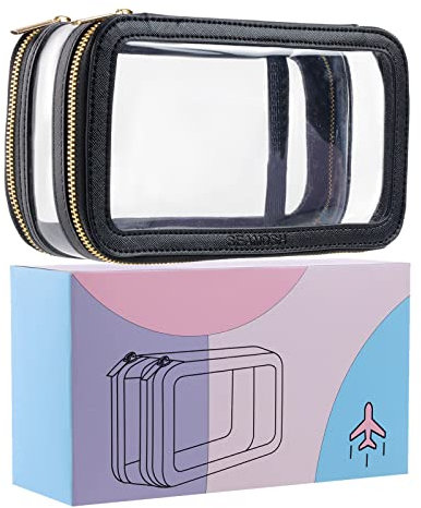 SEAMOSH Trousse de Toilette de Voyage Transparente pour Femme, Trousse de Toilette de Voyage, Sac à Main, Parfait pour Les Affaires ou Les Voyages personnels, Noir, Mode
