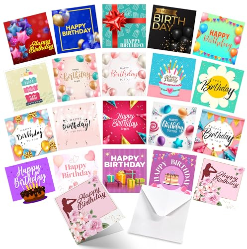 SOL 20pk Birthday Cards for Women with Envelopes - Multipack 15x15cm