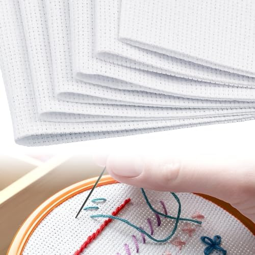 HEKOBAG 6Pcs 14-Count White Reserve Aida Fabric | 45x30cm Large Cross Stitch Cloth Cotton Needlework Textiles for Embroidery Beginners & DIY Craft Decor